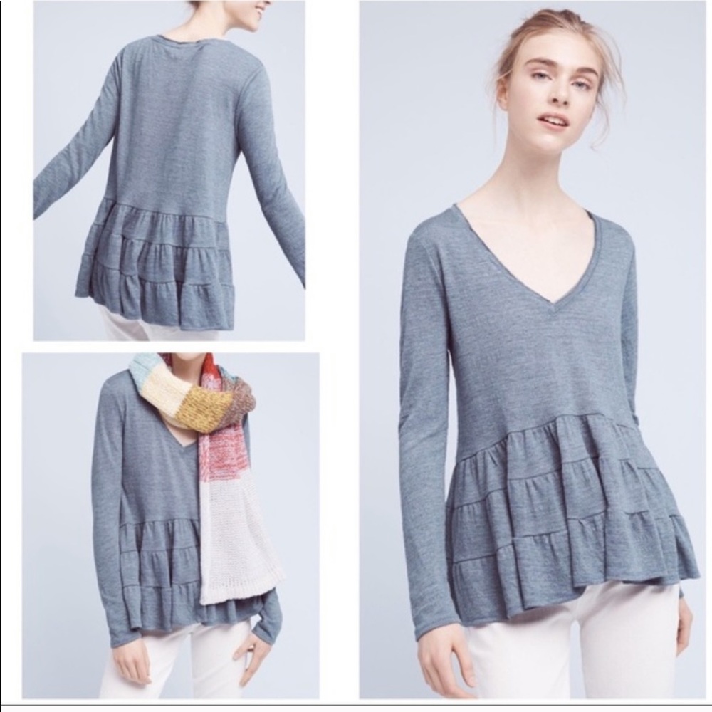 Anthro Deletta Thea Ruffle Peplum Hem Blouse